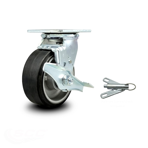 5 Inch Rubber on Aluminum Caster with Roller Bearing and Brake/Swivel Lock SCC